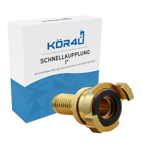 kör4u Schnellkupplung, 1 Zoll, mit Kontermutter und Schlauchtülle, aus Messing von kör4u