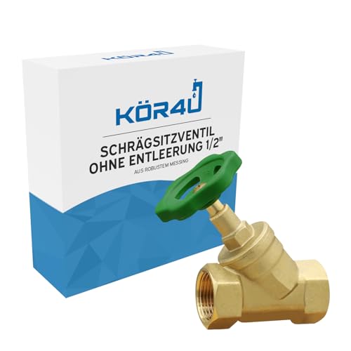 kör4u Schrägsitzventil 1/2 Zoll, Messing, steigende Spindel, beidseitigem Innengewinde, Trinkwasser geeignet (1/2" ohne Entleerung) von kör4u