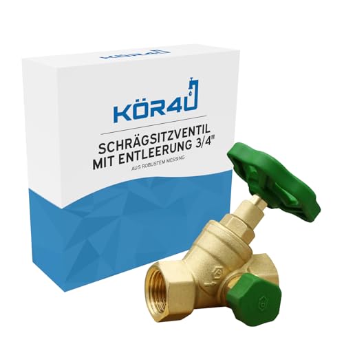 kör4u Schrägsitzventil 3/4 Zoll, Messing, steigende Spindel, beidseitigem Innengewinde, Trinkwasser geeignet (3/4" mit Entleerung) von kör4u