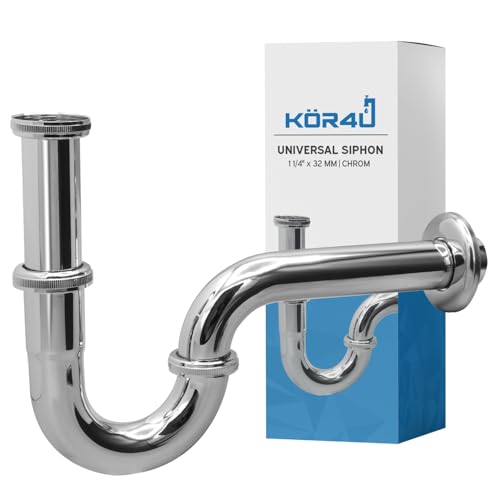 kör4u Universal Siphon für Waschbecken, Abflussgarnitur mit Geruchsverschluss inkl. Dichtungen, Röhrensiphon, Ablaufgarnitur, Chrom, 1 1/4 Zoll x 32mm von kör4u