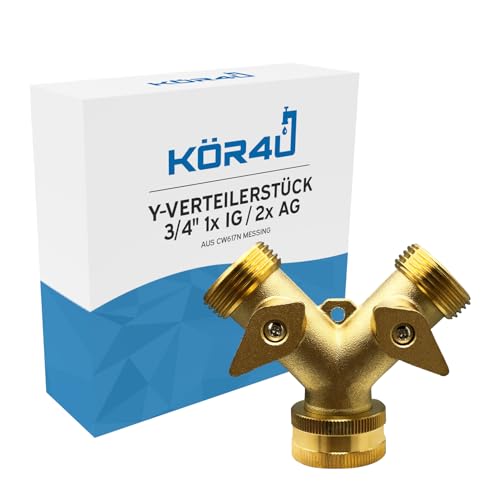 kör4u Y-Verteiler aus Messing mit 3/4 Zoll, 2-Wege-Verteiler für Wasseranschlüsse, Y-Stück, für innen und außen (Absperrhahn) von kör4u