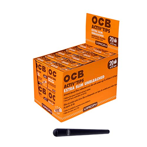 kogu Set OCB Activ Tips Unbleached Extra Slim, 6 mm Aktivkohlefilter Filtertips-inkl. J-Hlle, Orange, 20x15er von kogu