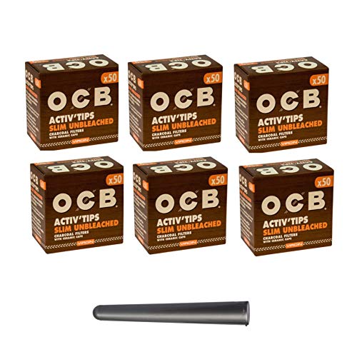 kogu Set mit OCB Activ Tips Slim Unbleached, 7 mm, 300 Stück, 6 Packungen mit je 50 Aktivkohlefilter - inkl. Hülle von kogu