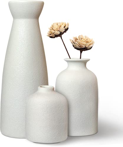 Vasen Deko -Weiße Keramik Vase Satz von 3 für Moderne Home Decor,Deco Matte Vasen für Pampasgras,Vasen Deko Aesthetic Neutral Boho Skandinavische Deko Blumenvasen von kogxscej