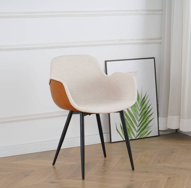 home24 Armlehnenstuhl Cherka 2er-Set 54 x 83 x 57cm Braun/Beige/Weiß/Braun von home24