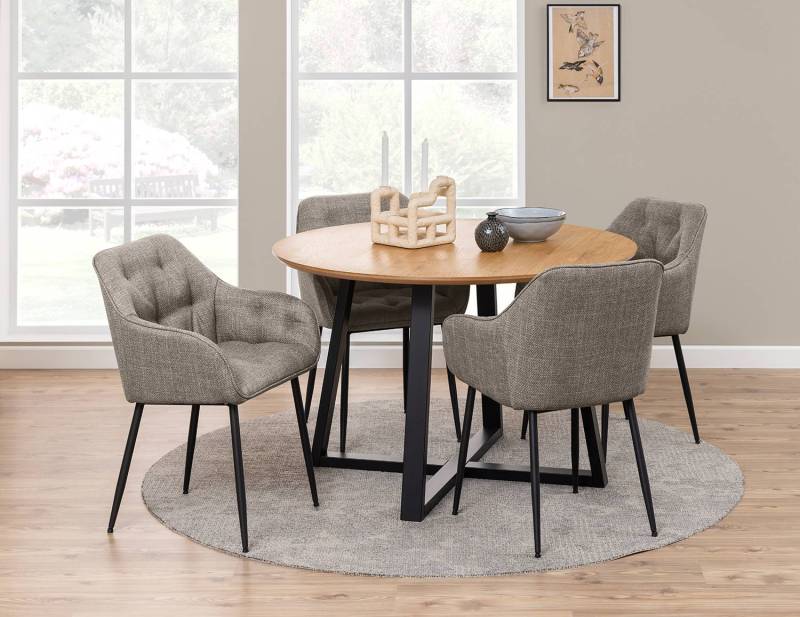 home24 Armlehnenstuhl Magrin 2er-Set 58 x 83 x 55cm Strukturstoff Badia: Grau Braun von home24