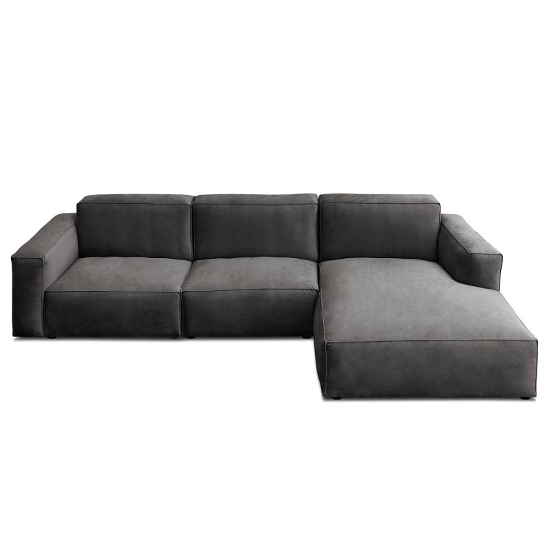home24 Ecksofa mit Longchair Grau Samt Ravi 335 x 75 x 167cm Ecke davorstehend rechts Natur von home24