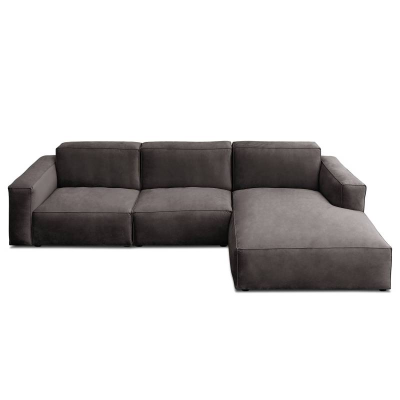 home24 Ecksofa mit Longchair Grau Samt Ravi 335 x 75 x 167cm Ecke davorstehend rechts Natur von home24