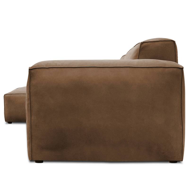 home24 Ecksofa mit Longchair Braun Echtleder Kena 335 x 75 x 167cm Ecke davorstehend links Natur von home24