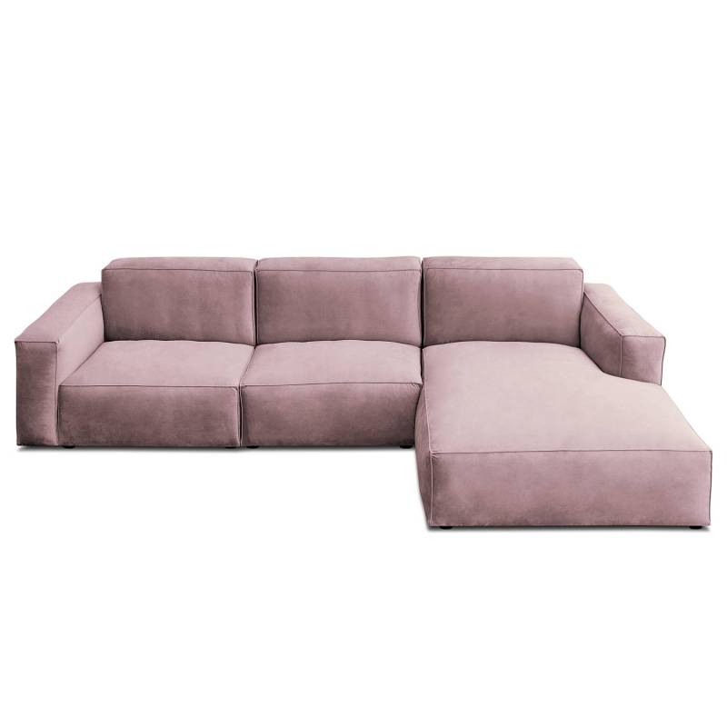 home24 Ecksofa mit Longchair Grau Samt Ravi 335 x 75 x 167cm Ecke davorstehend rechts Natur von home24