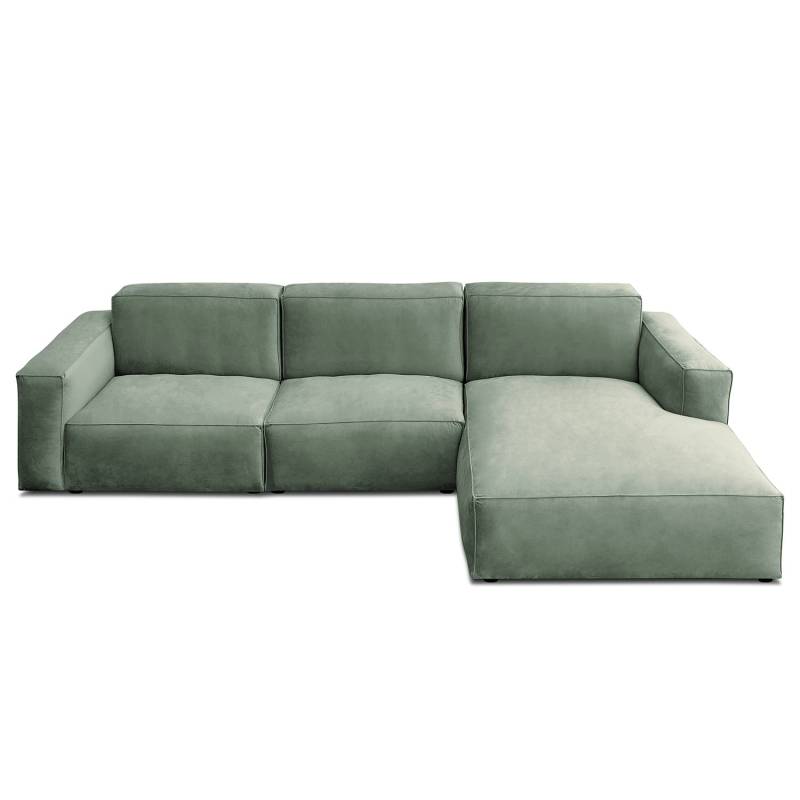 home24 Ecksofa mit Longchair Grün Samt Ravi 335 x 75 x 167cm Ecke davorstehend rechts Natur von home24