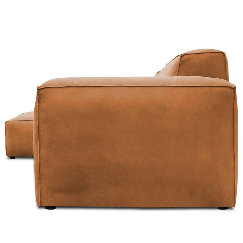 home24 Ecksofa mit Longchair Kupfer Echtleder Kena 335 x 75 x 167cm Ecke davorstehend links Natur von home24