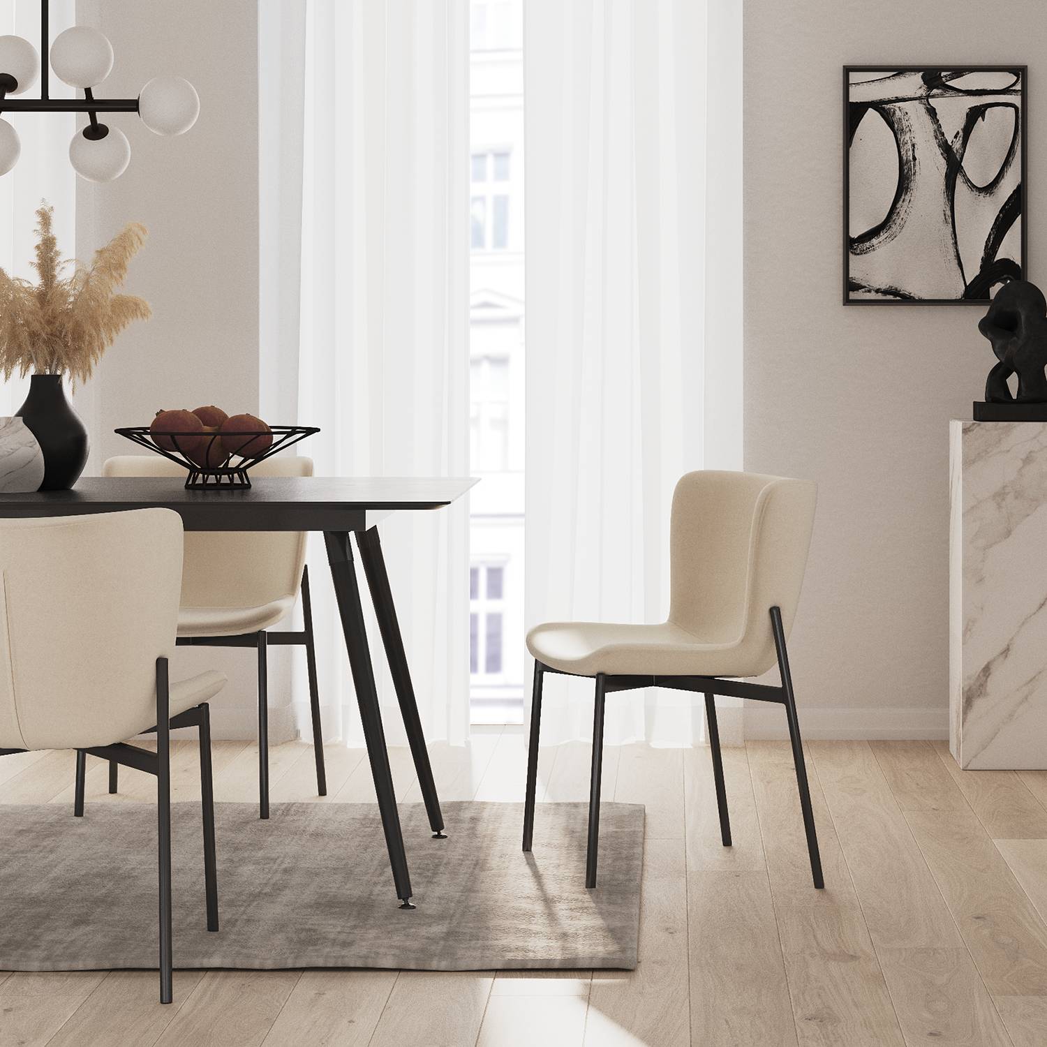 home24 Polsterstuhl MOUZON 2er-Set 52 x 79 x 49cm Samt Walli: Creme Weiß/Creme Schwarz von home24