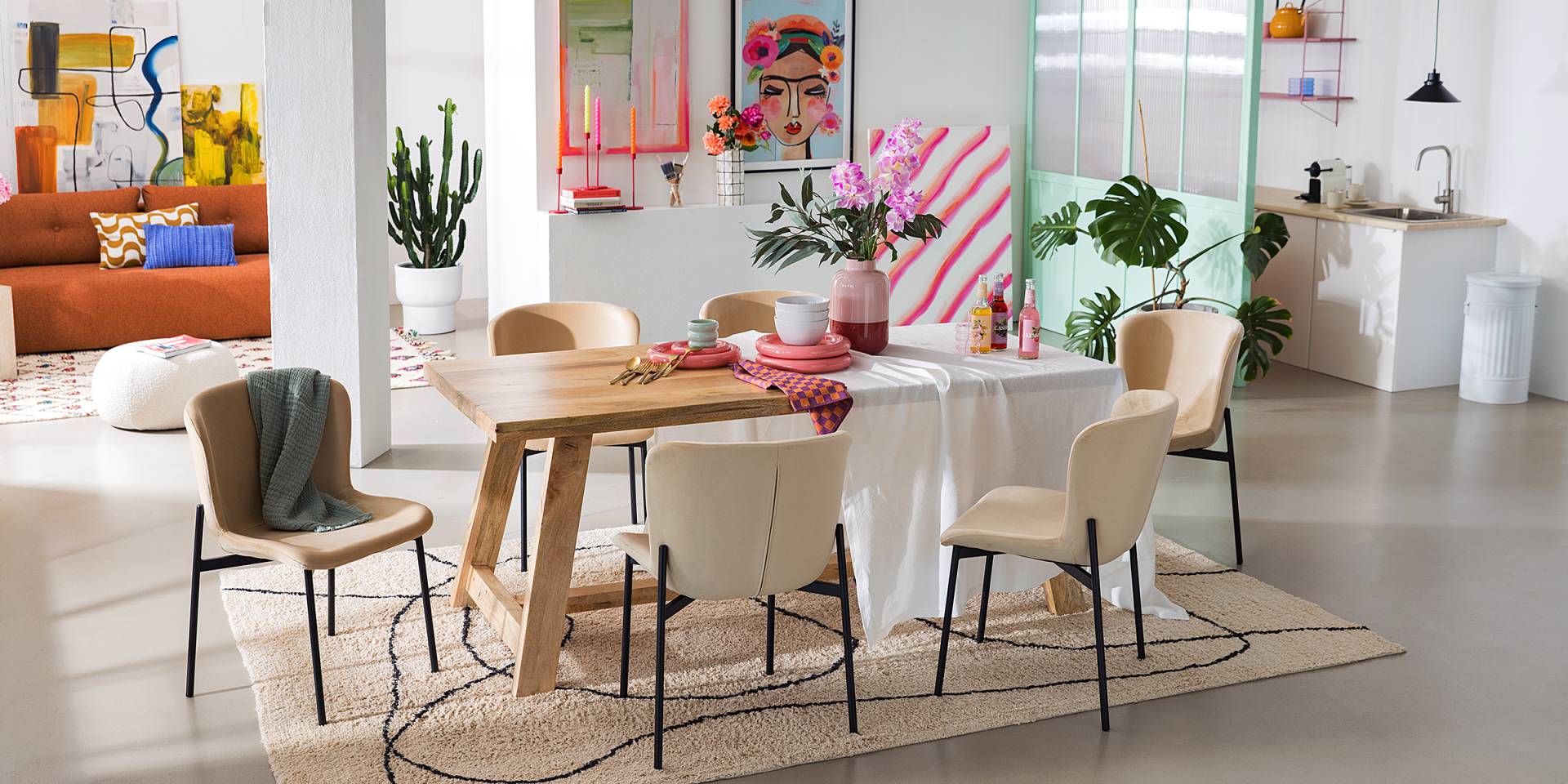 home24 Polsterstuhl MOUZON 2er-Set 52 x 79 x 49cm Samt Walli: Beige Beige/Beige Schwarz von home24