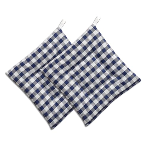 Topflappen Hannah – hochwertiger Hitzeschutz 2er Pack | dick gefütterter Untersetzer blau-weiß kariert | 2 Küchenhelfer quadratisch im Landhaus-Stil Küchenzubehör Kochen Backen waschbar 21 x 21 cm von kollektion MT
