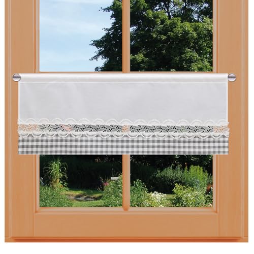 Feenhaus-Scheibengardine Hannah mit Vogtländischer Spitze Landhaus-Kurzgardine grau-weiß kariert | blickdichter Scheibenhänger für Küche und Esszimmer | Panneaux Höhe x Breite 30 x 93 cm Feenhaus-Scheibengardine Hannah mit Vogtländischer Spitze Landhaus-Kurzgardine grau-weiß kariert | blickdichter Scheibenhänger für Küche und Esszimmer | Panneaux Höhe x Breite 30 x 93 cm von kollektion MT