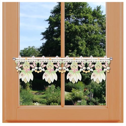 Feenhaus-Scheibengardine Lilly Blumenkinder Vogtländische Spitze | Spitzengardine Blüten und Schmetterlinge für Frühling und Sommer | Panneaux für Kinder- und Wohnzimmer | Höhe x Breite 19 x 112 cm von kollektion MT
