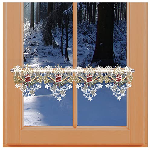 Feenhaus-Scheibengardine Weihnachtslicht mit Adventskerze Plauener Spitze Winterdeko 20 x 160 cm von kollektion MT