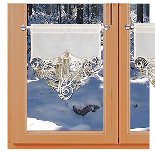 kollektion MT Feenhaus-Scheibenhänger Winter Goldkerzengesteck in weiß und Gold aus Vogtländischer Spitze Breite 27 cm von kollektion MT