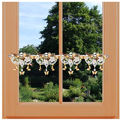 Feenhaus-Spitzengardine Frühlings-Gezwitscher Vogtländische Spitze | Kurzgardine Vögelchen auf Blumenzweig mit Schmetterlingen | Scheibengardine Frühling Ostern | Stangendeko HxB 16 x 128 cm Feenhaus-Spitzengardine Frühlings-Gezwitscher Vogtländische Spitze | Kurzgardine Vögelchen auf Blumenzweig mit Schmetterlingen | Scheibengardine Frühling Ostern | Stangendeko HxB 16 x 128 cm von kollektion MT