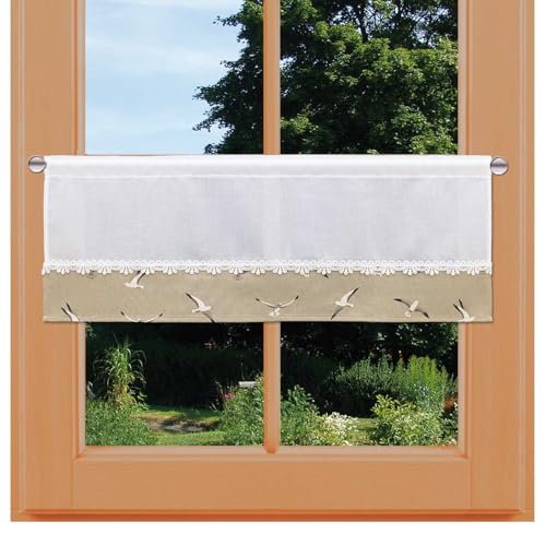 kollektion MT Feenhaus-Spitzengardine Ilma Möwe mit Vogtländischer Spitze Maritime Scheibengardine in weiß-Natur | blickdichter Scheibenhänger für Küche und Badezimmer| Höhe x Breite 30 x 67 cm von kollektion MT