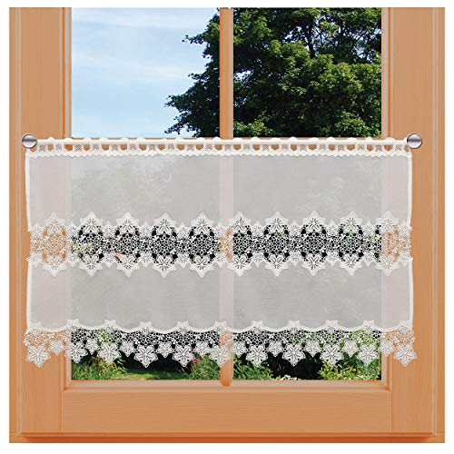 Feenhaus-Spitzengardine Jolanda Natur Landhaus-Scheibengardine Plauener Spitze Blumen-Muster 50 x 173 cm von kollektion MT