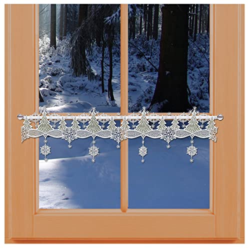 Feenhaus-Spitzengardine Wintertannen Plauener Spitze Weihnachtsdeko Scheibengardine 19 x 112 cm von kollektion MT