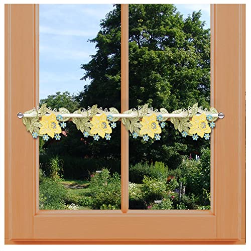 Feenhausgardine Narzisse Echte Plauener Spitze Frühlingsdeko Bunte Spitzengardine mit Blumen-Motiv 12 x 64 cm von kollektion MT