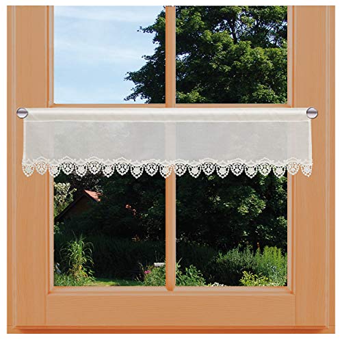 Feinste Spitzen-Feenhausgardine Merida Natur Landhaus-Scheibengardine mit hochwertiger traditioneller Plauener Spitze 26 x 106 cm von kollektion MT