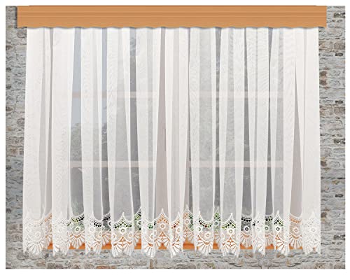 Gardinen-Store Isabella Echte Vogtländischer Spitze in Natur Sekt mit Reihband Fertiggardine mit Stickerei-Kante 120 x 400 cm von kollektion MT