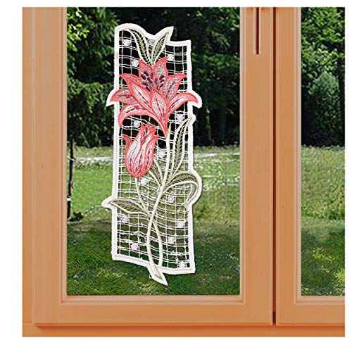 Gesticktes Fensterbild Lilie Spitzenbild Hochwertige Fensterdeko Echte Plauener Spitze 37 x 13 cm von kollektion MT