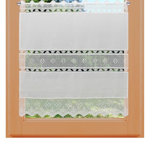 Landhaus-Scheibenhänger Erika Vogtländische Spitze Scheibengardine mit Häkelmuster-Optik Kurzgardine in Natur | klassisch-rustikale Spitzengardine | gesticktes Panneaux Höhe x Breite 95 x 64 cm von kollektion MT
