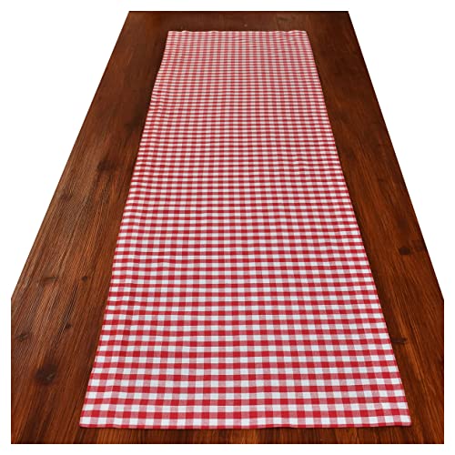 Landhaus Tischläufer Hannah in rot-weiß kariert rustikale Tischdecke in 2 Größen von kollektion MT