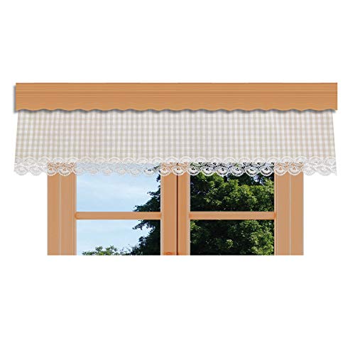 Querbehang Hannah in beige-weiß kariert passend zu Dekoschal-Set Hannah hochwertiges Landhaus-Design mit Echter Plauener Spitze 30 x 250cm von kollektion MT