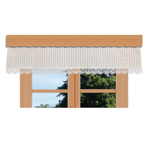 Querbehang Hannah in beige-weiß kariert passend zu Dekoschal-Set Hannah hochwertiges Landhaus-Design mit Echter Plauener Spitze 30 x 300 cm von kollektion MT