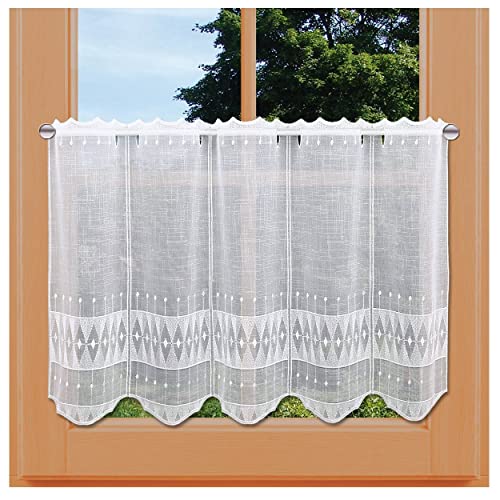 Scheibengardine Alea Plauener Spitze in weiß Feenhaus-Gardine in Käseleinen-Optik moderner Scheibenhänger 45 x 112cm von kollektion MT