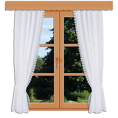 Seitenschalgarnitur Lavina mit Vogtländischer Spitze in weiß | Set 4-teilig mit 2 Dekoschals und 2 Raffhaltern | Landhausgardinen mit moderner Stickereikante | Vorhang-Set Höhe x Breite 180 x 80 cm Seitenschalgarnitur Lavina mit Vogtländischer Spitze in weiß | Set 4-teilig mit 2 Dekoschals und 2 Raffhaltern | Landhausgardinen mit moderner Stickereikante | Vorhang-Set Höhe x Breite 180 x 80 cm von kollektion MT