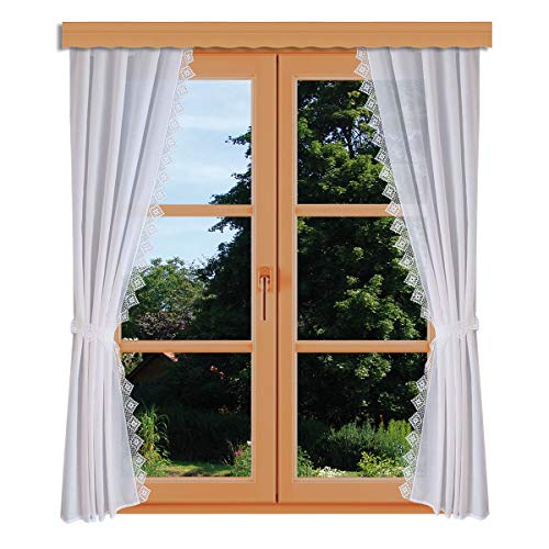 Seitenschalgarnitur Lydia Vogtländische Spitze weiß | 4-teiliges Vorhang-Set 2 Dekoschals und 2 Raffhalter | hochwertige Landhaus-Übergardine Stickerei in Häkelmuster-Optik Höhe x Breite 95 x 80 cm Seitenschalgarnitur Lydia Vogtländische Spitze weiß | 4-teiliges Vorhang-Set 2 Dekoschals und 2 Raffhalter | hochwertige Landhaus-Übergardine Stickerei in Häkelmuster-Optik Höhe x Breite 95 x 80 cm von kollektion MT