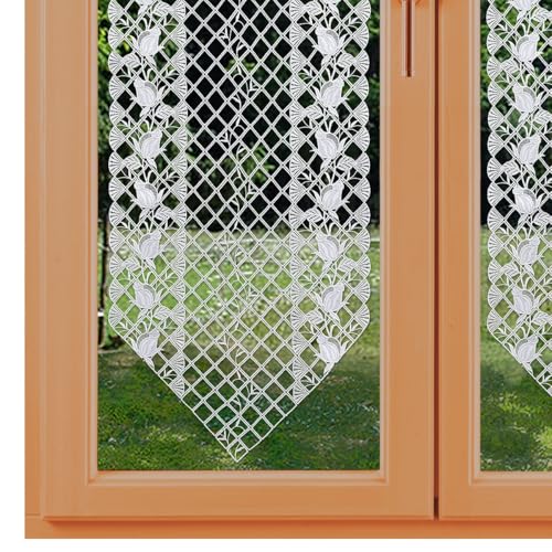 Spitzen-Scheibenhänger Anja mit Rosenmuster Vogtländische Spitze Flächengardine in weiß | filigrane Stickerei-Scheibengardine mit Blumen-Ranken | klassischer Kurzstore Höhe x Breite 87 x 41 cm von kollektion MT