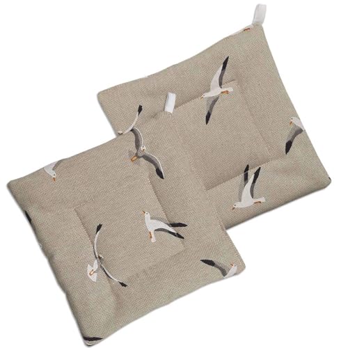 Topflappen Ilma Möwe – hochwertiger Hitzeschutz 2er Pack | dick gefütterter Untersetzer maritim in Natur | 2 Küchenhelfer quadratisch Leinen-Optik Küchenzubehör Kochen Backen waschbar 21 x 21 cm von kollektion MT