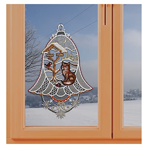 Weihnachts-Fensterbild Fuchs mit Glocke Plauener Spitze Winter-Dekoration 33 x 23 cm von kollektion MT
