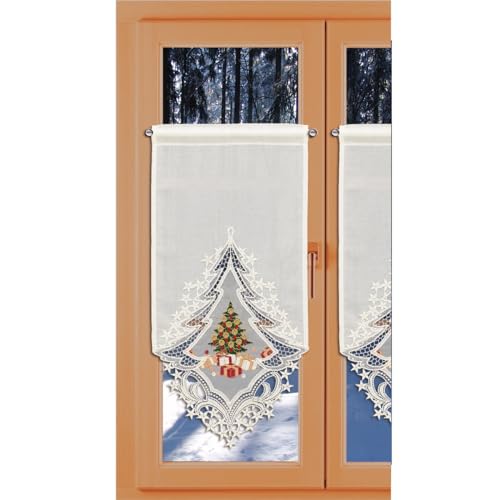kollektion MT Winter-Scheibenhänger Bescherung Organza-Einsatz Buntstickerei Scheibengardine aus Vogtländischer Spitze Höhe x Breite 70 x 30 cm von kollektion MT