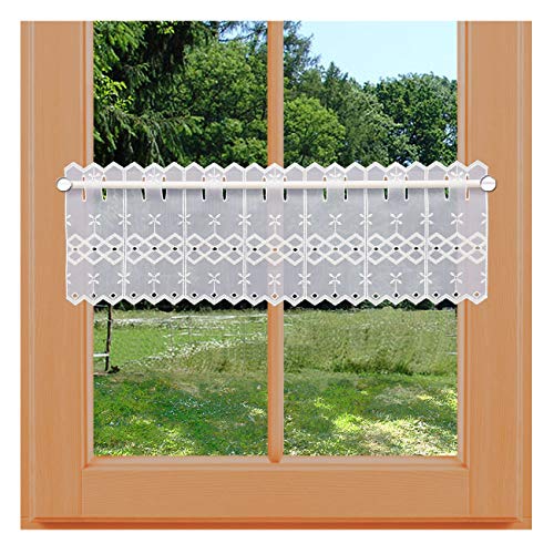 kollektion MT Feenhaus-Spitzengardine Ida Plauener Spitze weiß Stickerei und Lochstickerei auf leichtem Batist mit Käseleinen-Optik 20 x 64 cm von kollektion MT