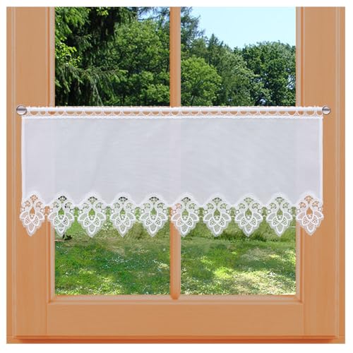 Feenhaus-Scheibengardine Jette Vogtländische Spitze - Landhaus-Kurzstore mit Ornament-Stickerei | klassisch-modernes Panneaux weiß | edler Scheibenhänger handgefertigt | Höhe x Breite 35 x 67 cm Feenhaus-Scheibengardine Jette Vogtländische Spitze - Landhaus-Kurzstore mit Ornament-Stickerei | klassisch-modernes Panneaux weiß | edler Scheibenhänger handgefertigt | Höhe x Breite 35 x 67 cm von kollektion MT