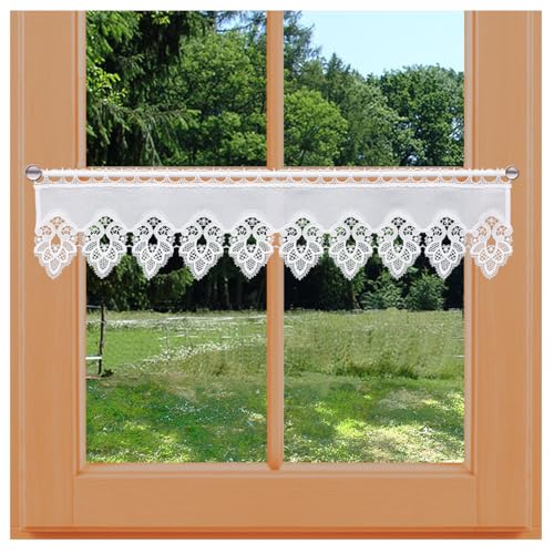 Feenhaus-Scheibengardine Jette Vogtländische Spitze - Landhaus-Kurzstore mit Ornament-Stickerei | klassisch-modernes Panneaux weiß | edler Scheibenhänger handgefertigt | Höhe x Breite 20 x 93 cm Feenhaus-Scheibengardine Jette Vogtländische Spitze - Landhaus-Kurzstore mit Ornament-Stickerei | klassisch-modernes Panneaux weiß | edler Scheibenhänger handgefertigt | Höhe x Breite 20 x 93 cm von kollektion MT
