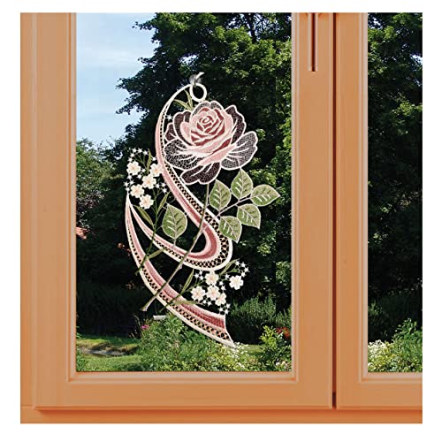 kollektion MT Fensterbild Rosentraum in Pastell Plauener Spitze mit Blumen-Motiv inkl. Saughaken von kollektion MT