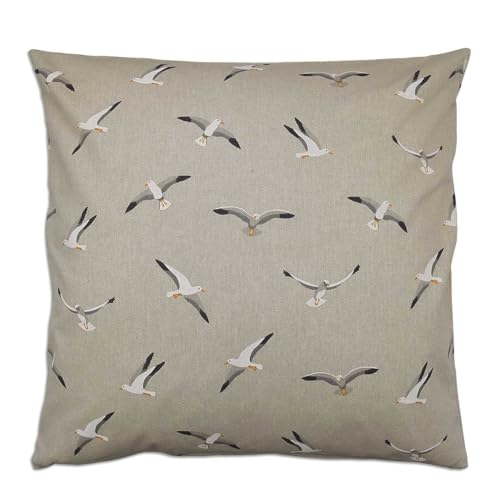 Kissenbezüge Ilma mit Möwen – hochwertige Baumwollkissen | weiche Landhaus-Kissenhüllen maritim | Baumwoll-Zierkissen in natur für Wohnzimmer, Hotel und Ferienhaus quadratisch 50 x 50 cm von kollektion MT