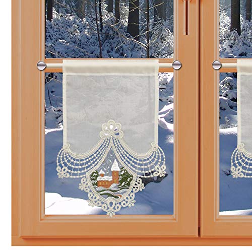 kollektion MT Kleiner Feenhaus-Scheibenhänger Kirche im Winter Vogtländischer Spitze auf Organza Höhe x Breite 35 x 25 cm von kollektion MT