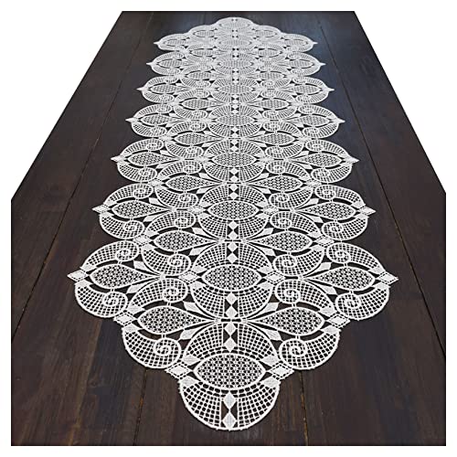 kollektion MT Luftspitzen-Tischläufer Tilda Plauener Spitze Natur Ornamente Tischdeko modern Tischdecke Länge x Breite 112 x 46 cm von kollektion MT