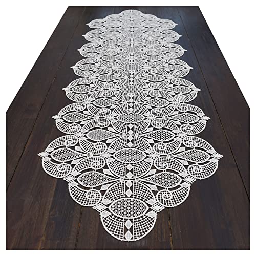 kollektion MT Luftspitzen-Tischläufer Tilda Plauener Spitze Natur Ornamente Tischdeko modern Tischdecke Länge x Breite 144 x 46 cm von kollektion MT